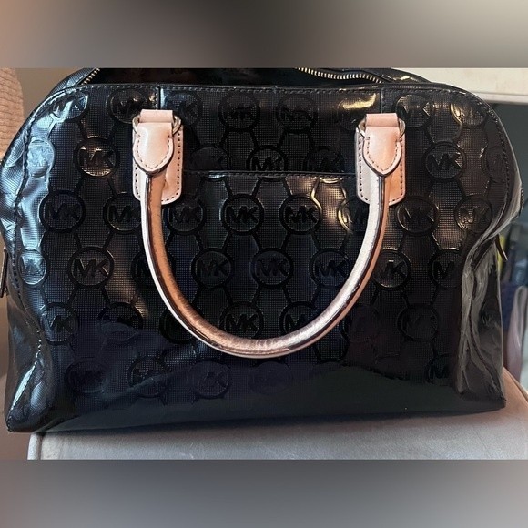 MICHAEL Michael Kors Handbags - MICHAEL Michael Kors Tote Handbag Black Patent Leather Monogram Zipper no strap